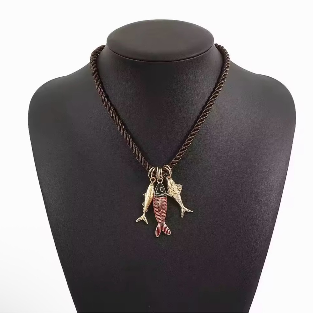 Gold and Red Fish Pendant  Boho Necklace